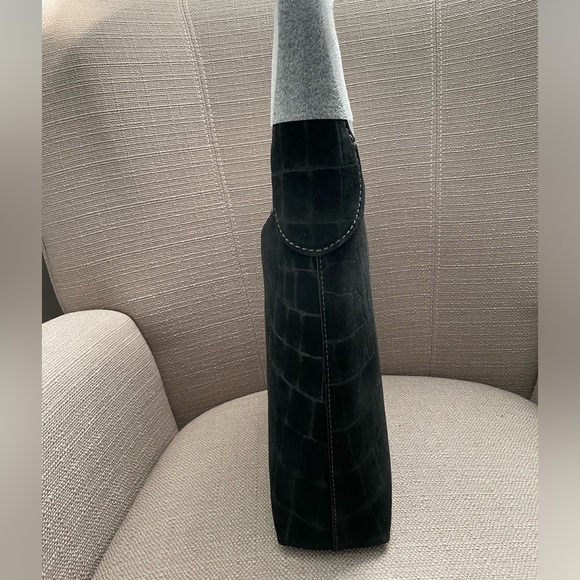 Coach Brooklyn Shoulder Bag 28 Black suede Crocodile-Embossed new - Picture 8 of 16